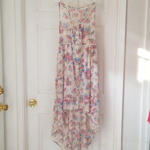 High-Low Sheer Floral Print Dress